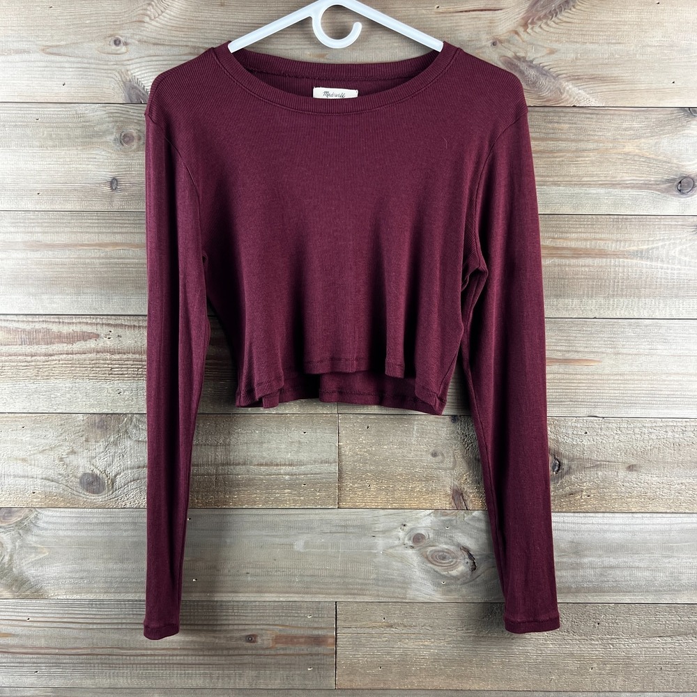 Madewell Womens Shirt Fine Ribbed Supercrop Crewneck Long Sleeve Tee Large